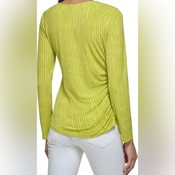 NEW Size L Calvin Klein Womens Sportswear Ruched Side Celery Long Sleeve Top $69 - Picture 2 of 13